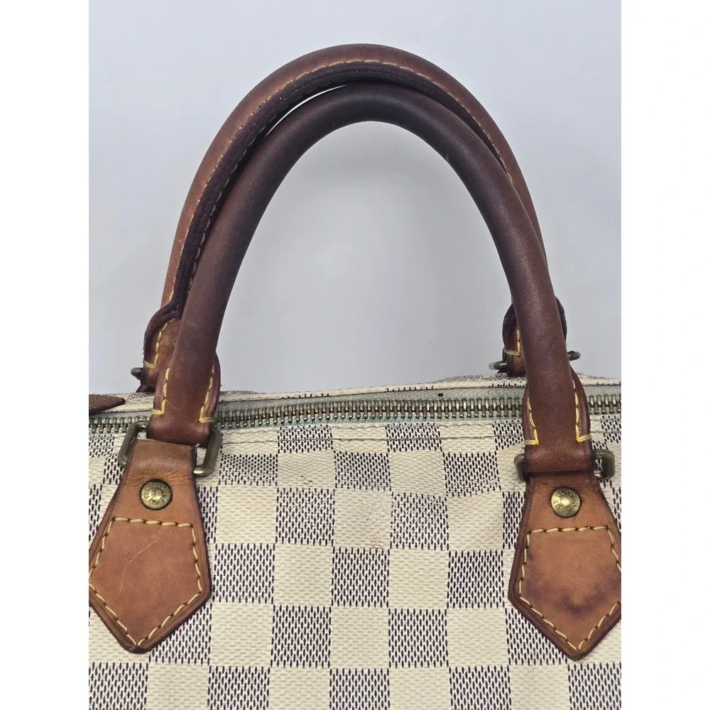 Louis Vuitton Speedy 30 Damier Azur Canvas Satchel Bag White Blue SD2151